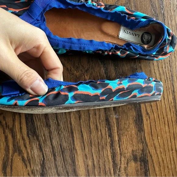 Lanvin silk ballet flats in a blue and orange leopard print EU38.5 US 7.5 - Picture 6 of 14